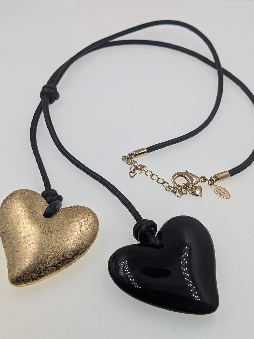 Chico's Modernist Double Puffy Heart Cord Lariat Necklace 0126